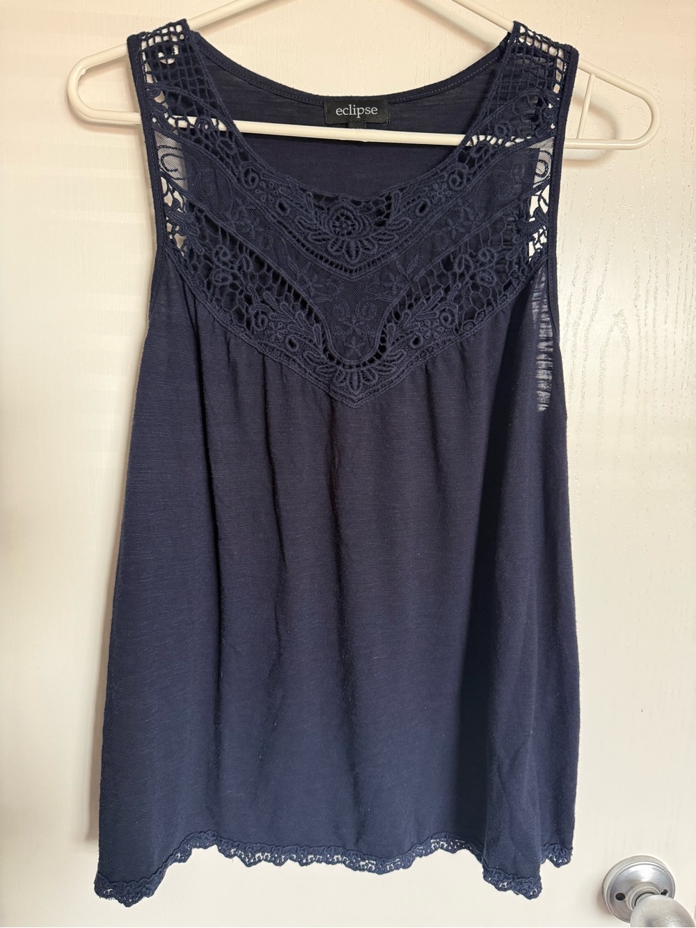 Eclipse Navy Crochet Yoke Sleeveless Tank